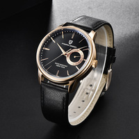 Jam Tangan Quartz Pria Bojiani New Cross-Border 40mm Pointer Casing Stainless Steel Bulat Kaca Mineral Tali Kulit Tahan Air 30M