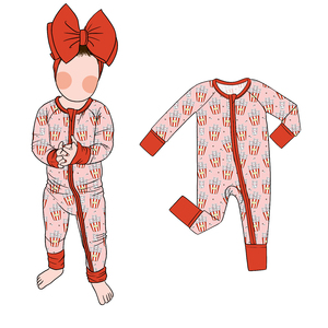 리틀 글로우 키즈 도매 신상 특별 디자인 페인팅 오버올 남아 롬퍼 대나무 롬퍼 아기 잠옷 지퍼 점프수트 - Product Image 5