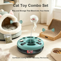 Jouet interactif multifonctionnel pour chat : balle sur rail, ressort, peluche, herbe à chat incluse, base stable, pour chats d'intérieur