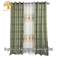 Rideaux Jacquard Classiques à Motifs Floraux 3 Pièces Prêts à Poser avec Œillets, Occultation Élevée, en Polyester, pour Maison Tropicale