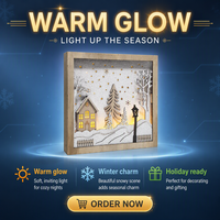 Cadre en bois N-Concept pour boîte à ombres de Noël avec lumière LED, scène de maison hivernale enneigée, décoration de Noël pour table