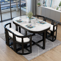 Vente directe usine – Ensemble table et chaises de salle à manger moderne extensible, plateau en marbre, pieds en bois massif, ovale, 6 places, mobilier de maison et hôtel, petit modèle