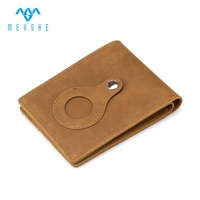 Dompet Lipat Tipis Kulit Sapi Crazy Horse Coklat Berkualitas Tinggi Khusus Pria, Anti-RFID, Tempat Kartu ID, Multi-Slot untuk Tempat Airtag
