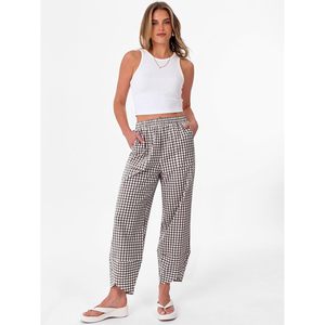 FOXA Womens Gingham Pants Wide Leg Cotton Plaid Pants With Pockets Casual Summer <b>Lounge</b> Wear - Product Image 5