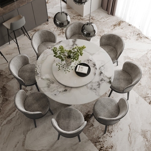 Tavolo da pranzo rotondo in marmo di lusso <span class=keywords><strong>NOVA</strong></span> luce sedie Set 8 posti moderno Hotel <span class=keywords><strong>mobili</strong></span> sala da pranzo <span class=keywords><strong>tavoli</strong></span> con gambe in metallo nero - Product Image 3