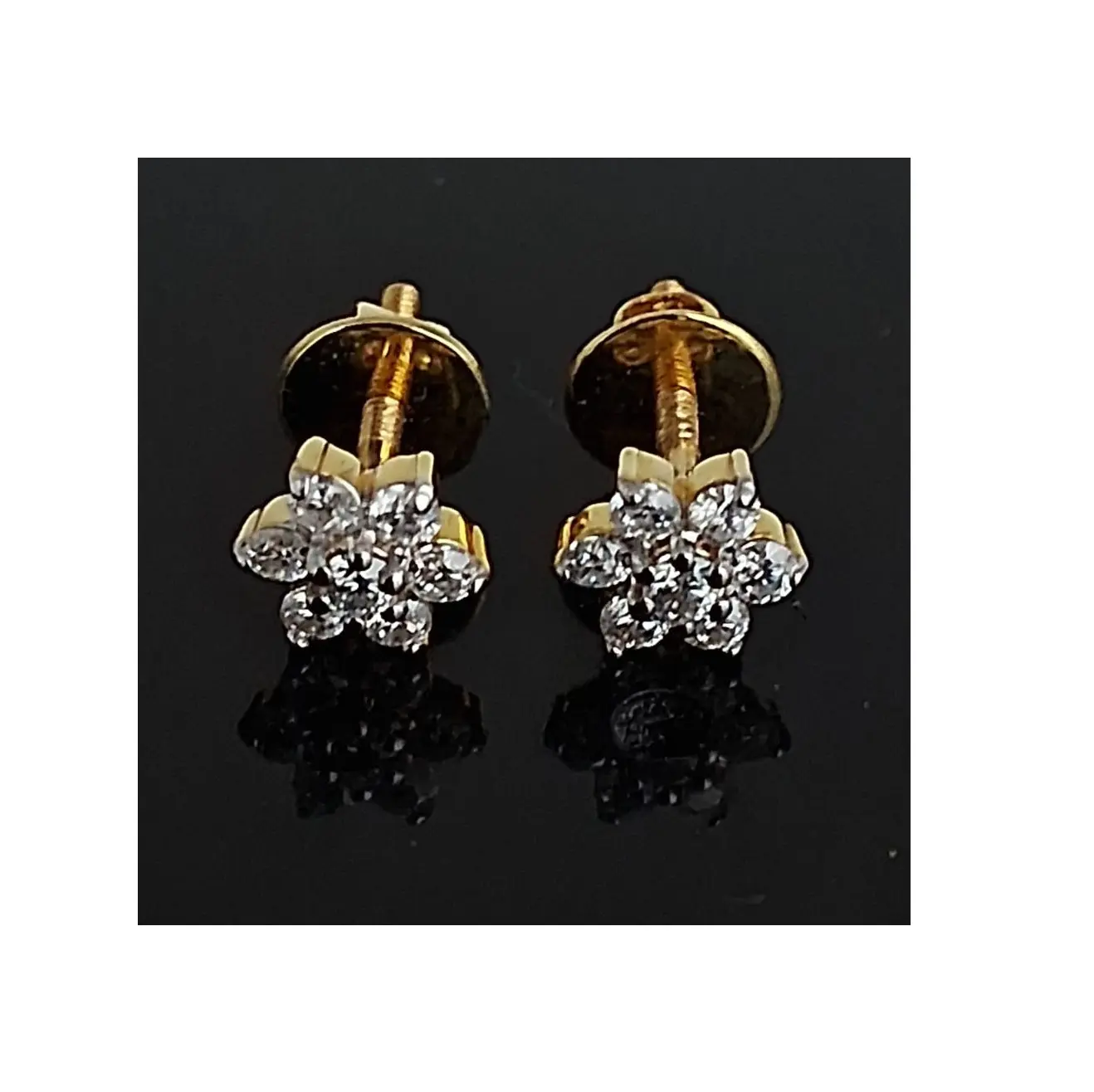 절묘한 골드 플라워 쥬얼리 디자인 IGI 인증 14KT 18KT 골드 배 컷 랩 여성용 7 개의 발톱이있는 다이아몬드 귀걸이