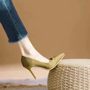 <span class=keywords><strong>Zapatos</strong></span> de tacón alto plateados con punta, estilo clásico, de seda, color liso, huecos, para novias - Product Image 5