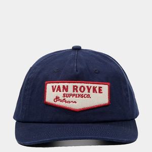 Casquette Snapback non structurée à 5 panneaux avec logo personnalisé OEM, visière légèrement incurvée, bleu foncé, coton, broderie, patch - Product Image 2