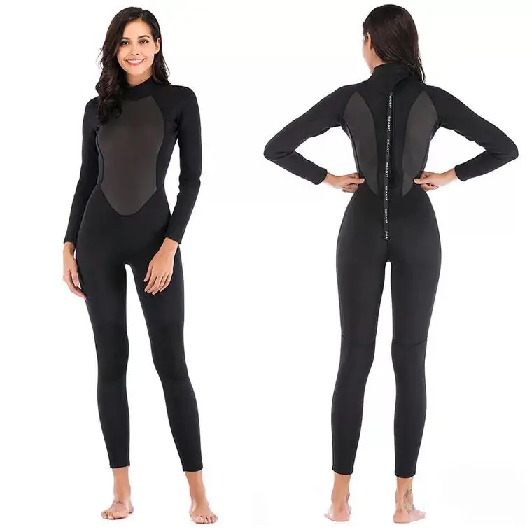 Womens Wetsuit Full 3ミリメートルNeoprene Surfing Scuba Diving Snorkeling Swimming Suit Solid Black/Grey Long Sleeve Wet Suit Back Zipper