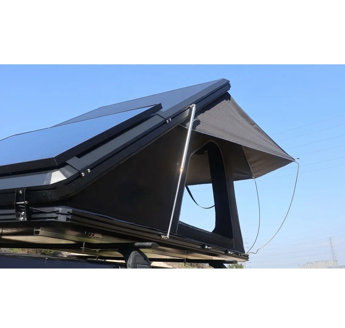 Outdoor Camping Aluminum 4Person Car Rooftop Tent Hardshell RTT Triangle Hard Shell Roof Top Tents With Solar Panel