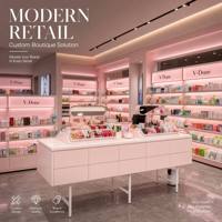 Étagère de présentation pour boutique de beauté, comptoir de maquillage rose, vitrine de cosmétiques, aménagements personnalisés pour magasin de cosmétiques pour la vente au détail