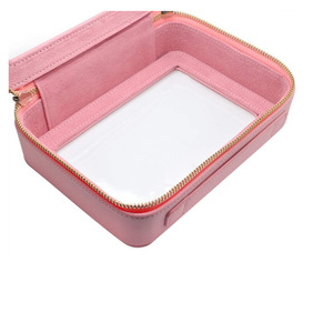 Transparent cosmetic box, zippered leather travel cosmetic storage box, square cushion compact box/lipstick <b>case</b> - Product Image 2