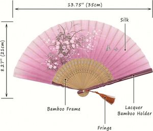 Guansen Flowers Hand Held Fans Bamboo Folding Fans With Fabric Sleeve Gifts Eco-friendly Chinese Vintage Retro Style Fans - Product Image 5