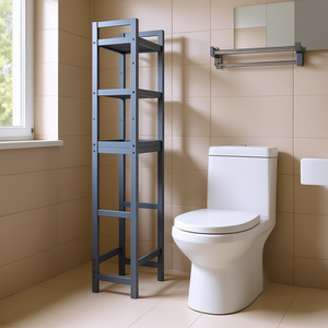 Étagère de rangement à 3 niveaux au-dessus des toilettes, en métal gris, autoportante, organisateur de salle de bain, gain de place, design rectangulaire minimaliste - Product Image 2