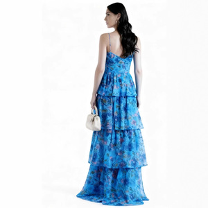 Vestido de Noche Largo de Gasa con Estampado Floral y Hombros Descubiertos, Cintura Imperio, Capa Transparente, Vestido de Moda para Mujer - Product Image 4