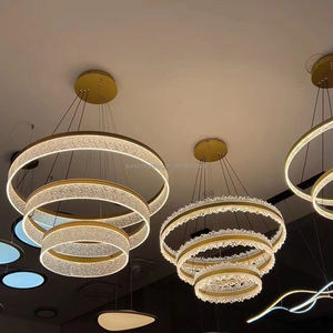 Lustre commercial moderne de luxe 1-3 cercles 120W à LED Lustre tricolore Galcier Brossé Or/Argent 2025 Éclairage suspendu - Product Image 1