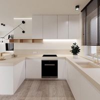 Conception de petite cuisine moderne Ensemble de meubles de placard de cuisine complet Ensemble d'armoires de cuisine sans poignée en forme de U personnalisé pour usage domestique