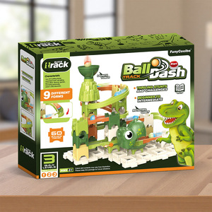 Jouet populaire : Circuit de billes à assembler, éducatif et créatif, sur le thème des animaux de dessin animé (dinosaures), avec catapulte - Product Image 6