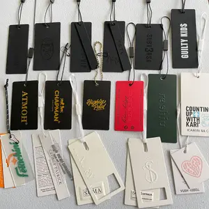 Low MOQ Custom ECO Recyclable Luxury Logo With String Rope Swing Tag Embossed Black UV Printing Paper Hang Tag For Clothing