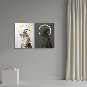 Quadro Moderno con Figura di Capra Surreale e Luce LED, <span class=keywords><strong>Arte</strong></span> da Parete per Soggiorno, Grande Dipinto Incorniciato - Product Image 1