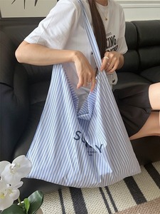 Custom Logo Fashion Cotton Striped Tote <b>Bag</b> Reusable Canvas Shopping <b>Bag</b> Lightweight Washable Large Capacity Shoulder <b>Bag</b> - Product Image 6
