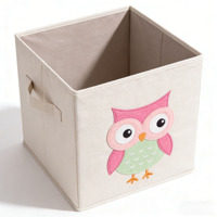 Cube de rangement pliable en tissu avec applique hibou en feutre, organiseur de jouets pour chambre de bébé avec poignées