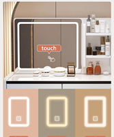 Table de toilette moderne et simple en pin avec éclairage LED et rangement intégré pour chambre à coucher, petit appartement et hôtel