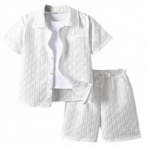 Conjunto de 2 Piezas de Verano Ecológico para Hombre RoseSeek, Ropa de Playa y Vacaciones, Texturizado, 100% Fibra de Bambú, con Pedrería, Manga Corta, con Botones - Product Image 1