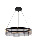 Luminaire suspendu LED rond de style minimaliste moderne avec panneau en verre gris fumé multicouche pour restaurants et magasins de vêtements.