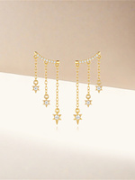 Nouvelles Boucles d'oreilles pendantes en argent sterling S925 avec étoile à huit branches et diamants, style luxe léger, pour femme