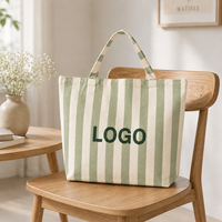 Sac fourre-tout en toile de coton rayé avec logo personnalisé, écologique, réutilisable, grande capacité, pour la plage, les courses, la vie quotidienne