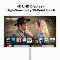 Monitor de TV LED Inteligente con Pantalla Táctil de 15.6 Pulgadas, Portátil, Móvil, con Soporte de Piso Inalámbrico, Blanco, Smart TV Full HD, para Educación al Aire Libre, 1 Año de Garantía