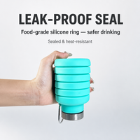 Gobelet pliable en silicone rond, anti-fuite, sans BPA, résistant aux chutes, résistant à la chaleur, avec couvercle en acier inoxydable, multicolores