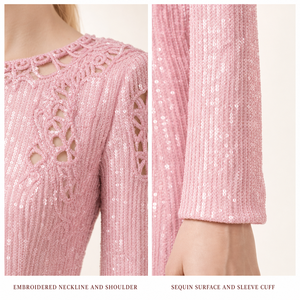 <span class=keywords><strong>Robe</strong></span> de soirée longue Glimwall HERE pour femme, rose, à sequins, col montant, manches longues, épaules rembourrées, <span class=keywords><strong>robe</strong></span> de cérémonie, vente en gros OEM - Product Image 4