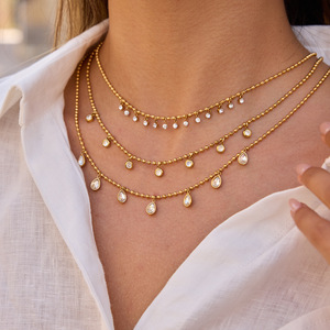 Stainless Steel White Zircon Pendant <b>Necklace</b> for Women Party Jewelry Geometric Design Claw Setting Multi-story No Yiwu Origin - Product Image 3