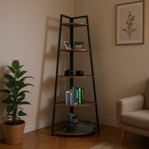 Estantería Esquinera de 5 Niveles 50x40x30cm, Estante Moderno de Madera y Hierro para Espacios Pequeños, Unidad de Almacenamiento y Exhibición Multiusos - Product Image 2