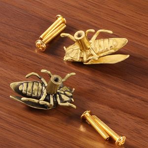 Poignées de meuble en laiton massif motif cigale, poignées de <span class=keywords><strong>porte</strong></span> de chambre, crochets décoratifs muraux pour salon et bureau, leviers silhouettes d'insectes - Product Image 3