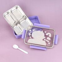 Boîte à lunch étanche en acier inoxydable de 800ml à 4 compartiments avec séparateur et couvercles Boîte à lunch pour enfants