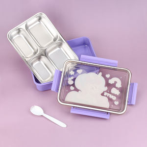 4 Compartments Bento Cartoon Design Leak-Proof 800ml Stainless Steel <strong>Lunch</strong> Container with Divider and Lids <strong>Lunch</strong> <strong>Box</strong> for Kids - Product Image 4