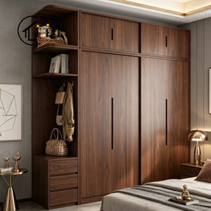 Armoire à portes coulissantes en MDF, style moderne minimaliste, réglable, durable, garantie 5 ans, couleur noyer naturel, meubles de chambre à coucher - Product Image 5
