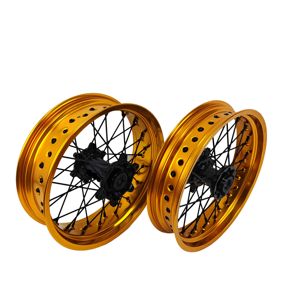 Llantas Supermotard <span class=keywords><strong>Moto</strong></span> <span class=keywords><strong>125</strong></span> Doradas con Mazas Negras CNC, Llantas de Motocicleta de 17 Pulgadas Compatibles con EXC SXF - Product Image 4