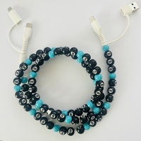 Kabel Charger HP 4 in 1 Berhias Manik-Manik Bola Keberuntungan 8 Warna Turquoise Pengisian Cepat Multi USB Aksesoris Mobil Fashion Hadiah Tipe C