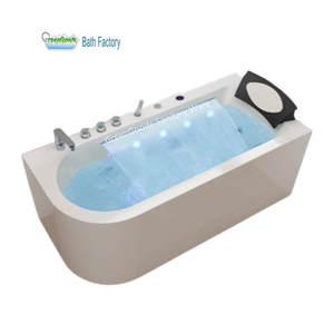 Bañera de resina con chorro de aire de 67 pulgadas, bañera de cascada con luz Led, individual, blanco, tamaño de apartamento - Product Image 1