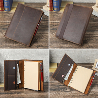 A5 Tragbarer 6-Ring-Ordner, Nachfüllbares Lederjournal, Notizbuch-Einband mit 100 Blatt, Reise-Lederbuch-Umschlag mit Stiftschlaufe