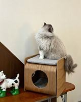 Nid pour chat et table à thé combinés en bois massif |   Lit pour animaux de compagnie amovible et lavable pour chats et chiens |   Mini table basse pour la maison