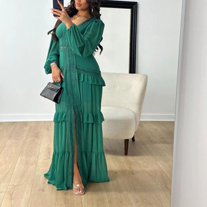 RNSHANGER Chic da donna Casual abito <span class=keywords><strong>Midi</strong></span> a manica lunga con volant Vintage abiti da festa di compleanno tinta unita da donna abito tinta unita - Product Image 2