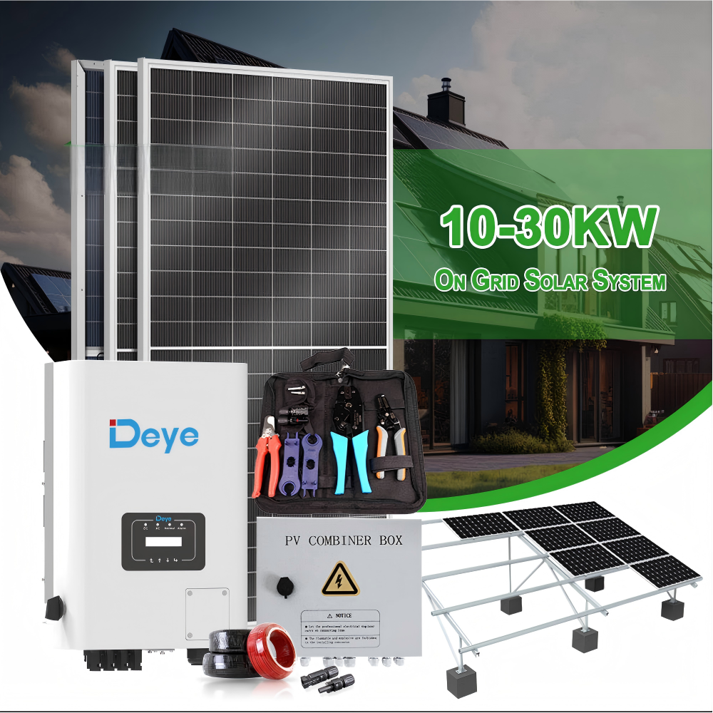 Complete Full Set Solar Power Kit 5kw 10kw 20kw 30kw On Grid PV Solar System Equipped With Growatt Single Three Phase Inverter