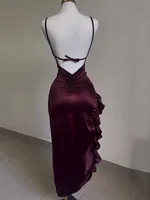 Robe de soirée élégante vintage pour femmes, robe moulante en satin sexy, dos nu, sans bretelles, empire, fêtes, clubs, vestidos féminins