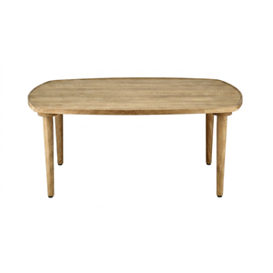 Mesa de Centro de Madera de Teca Sólida, Rectangular Redondeada, para Patio, con Patas Cónicas - Product Image 1