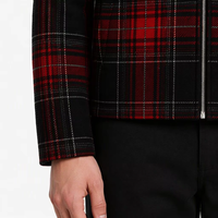 Veste zippée personnalisée pour homme, motif écossais rouge et noir, col pointu, style streetwear décontracté, hiver, vente en gros, OEM, ODM
